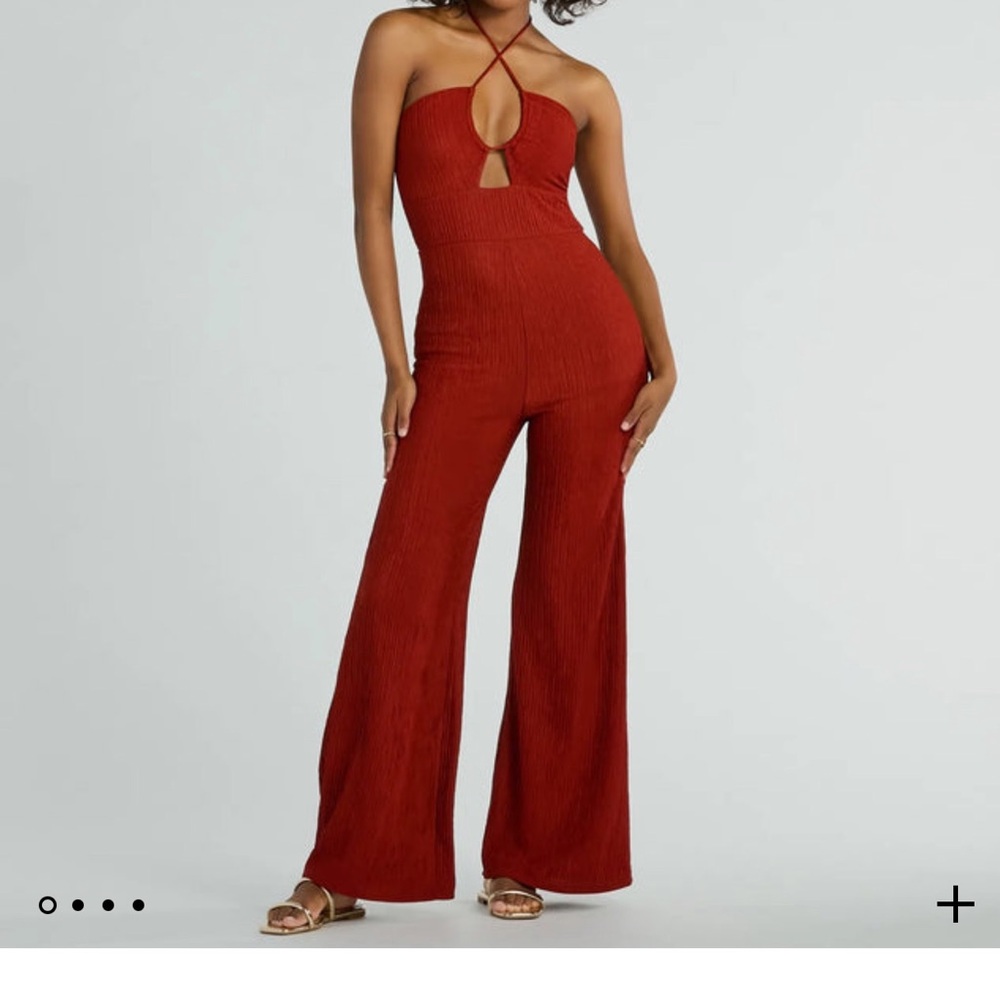 Windsor Rust Halter Wide Leg Jumpsuit S Boho Vacation Wedding Guest